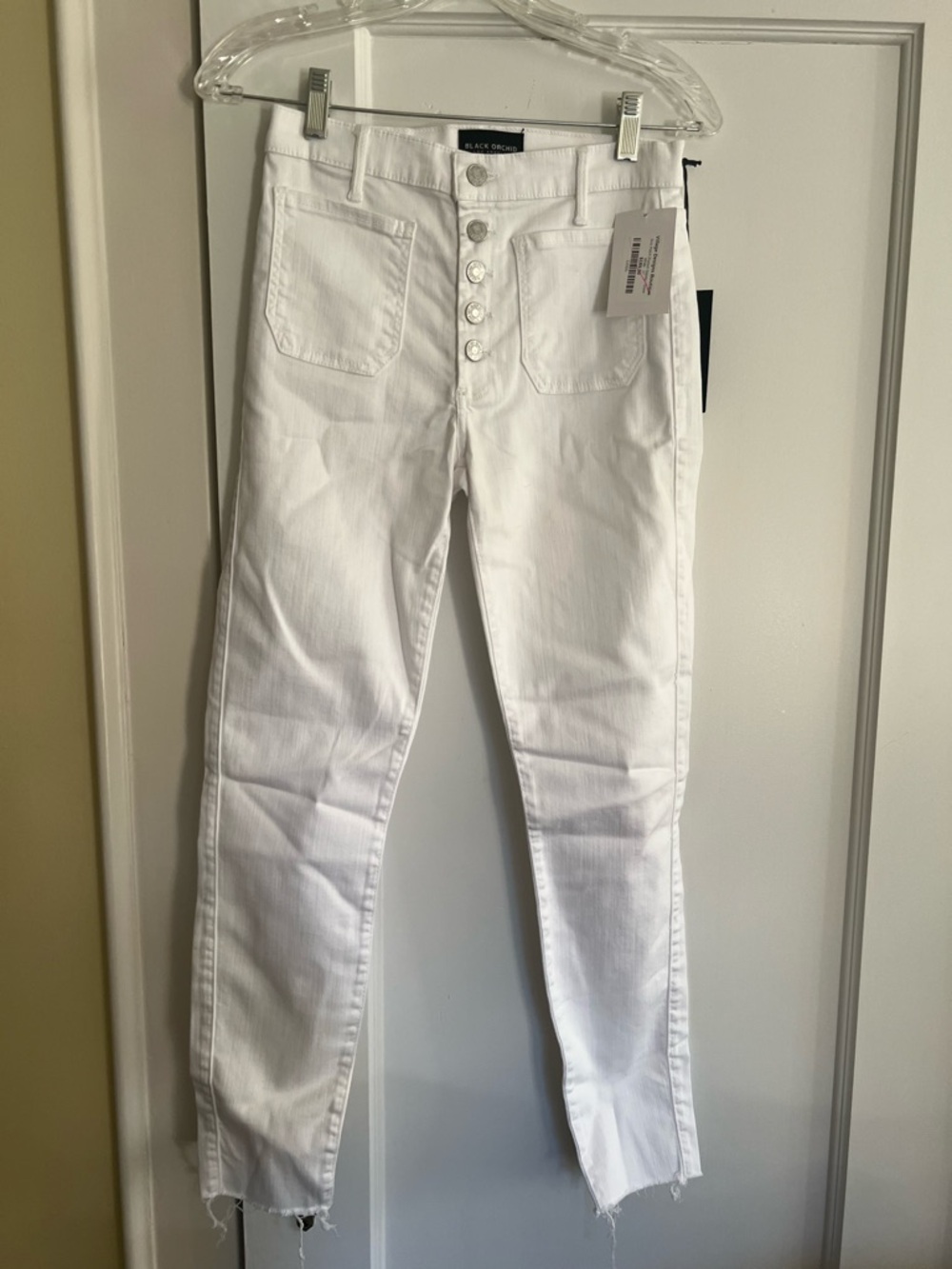 BLACK ORCHID DENIM Ava patch pocket button fly skinny jeans white -27-NWT!